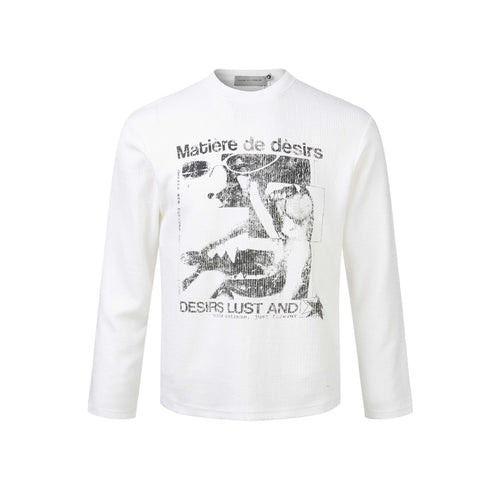 Unisex Geripptes Langarmshirt mit Rundhals und distressed Grafikprint Shop Nory