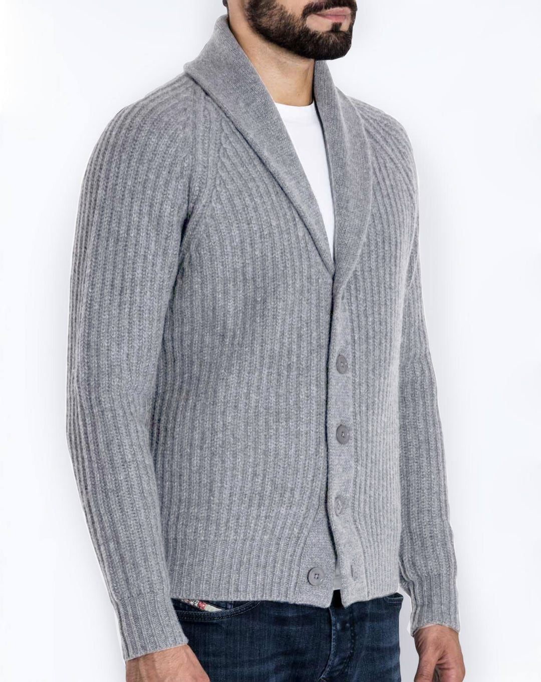 Herren Rippstrick-Cardigan mit Schalkragen und durchgehender Knopfleiste Shop Nory