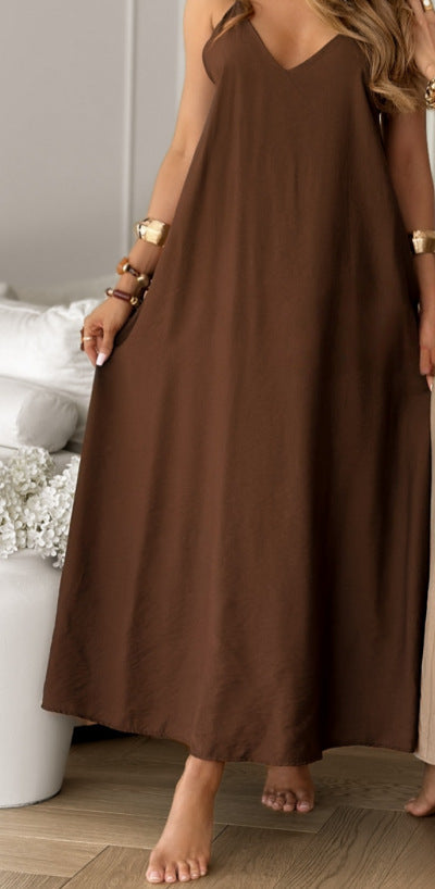 Damen lässiges Maxikleid mit tiefem V-Ausschnitt und weichem Material