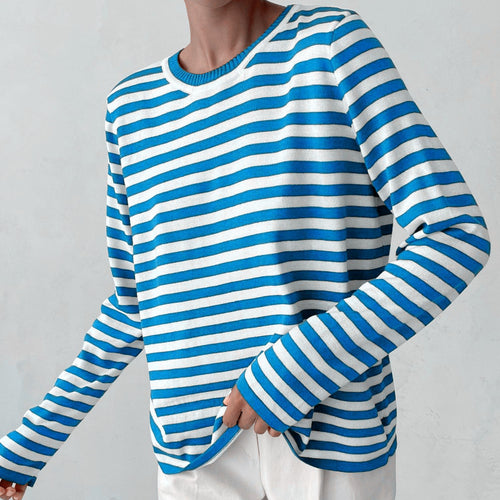Damen nan gestreifter Baumwollpullover mit Rundhals und legerer Passform Shop Nory