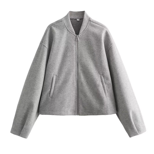 Damen Boxy Wollmix-Zipjacke mit kurzem Saum und Tunnelzug Shop Nory