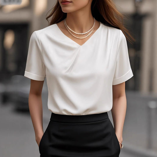 Damen Elegantes V-Ausschnitt Blusenshirt mit kurzärmeligen Design