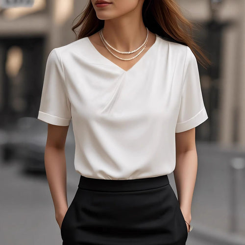 Damen Elegantes V-Ausschnitt Blusenshirt mit kurzärmeligen Design