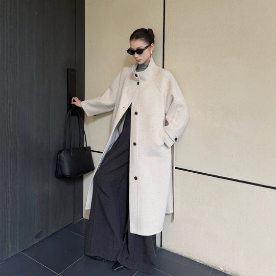 Damen Oversize Wollmantel mit Stehkragen und großen Pattentaschen Shop Nory