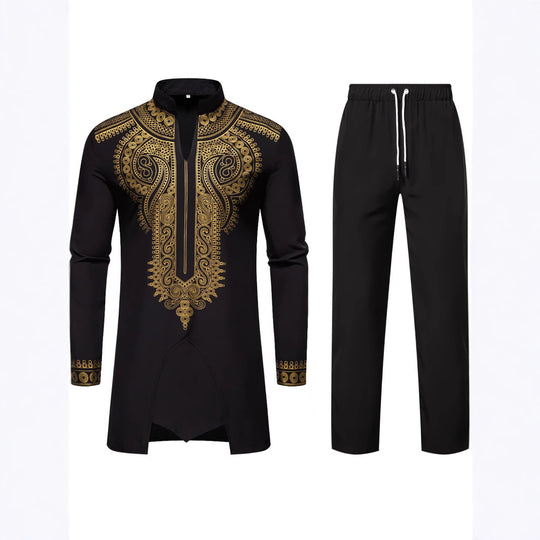 Herren Traditionelles besticktes Tunika‑Set mit Mandarinkragen und elastischer Hose Shop Nory