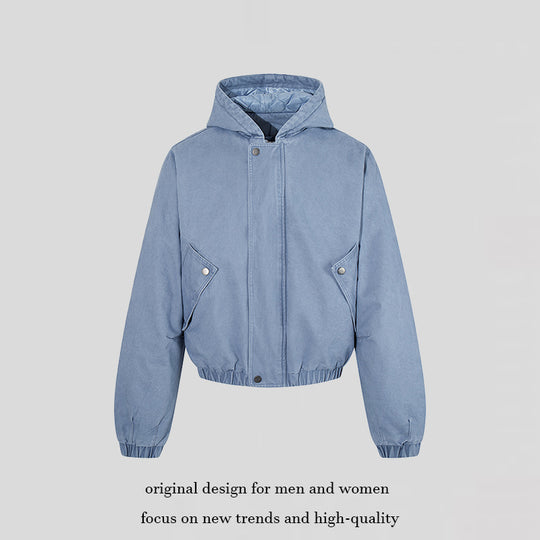 Damen kurz geschnittene Boxy-Kapuzenjacke mit gesteppter Kapuzenfütterung, Pattentaschen und elastischem Saum Shop Nory