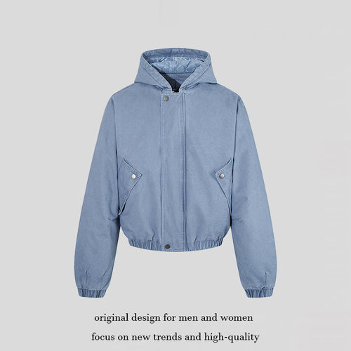 Damen kurz geschnittene Boxy-Kapuzenjacke mit gesteppter Kapuzenfütterung, Pattentaschen und elastischem Saum Shop Nory
