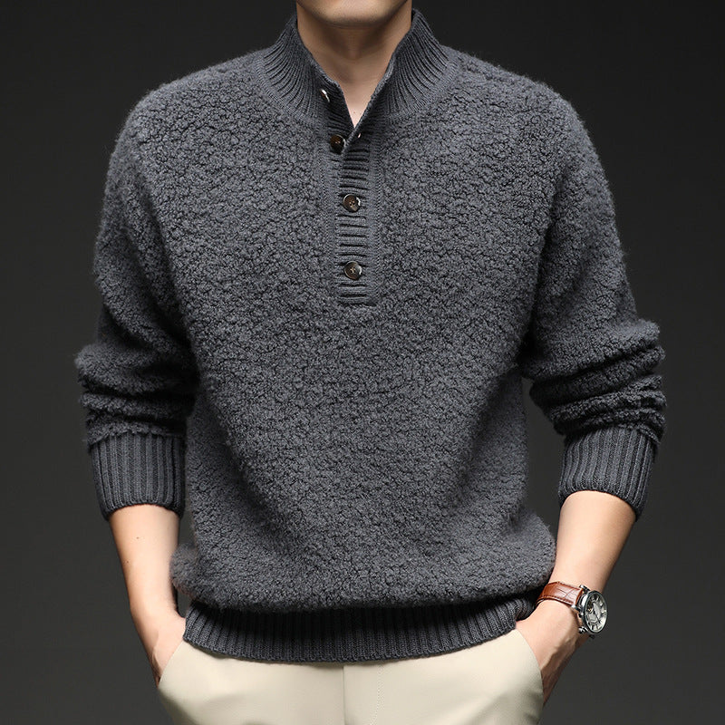 Herren Pullover mit strukturierter Oberfläche und praktischem Knopfverschluss Shopnory