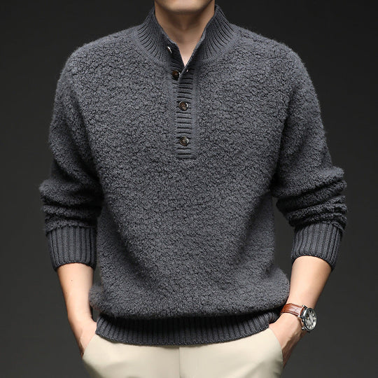 Herren Pullover mit strukturierter Oberfläche und praktischem Knopfverschluss Shopnory