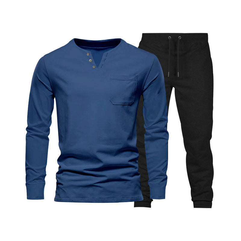 Herren Langarm‑Henley Loungewear‑Set mit Brusttasche und tapered Jogginghose Shop Nory