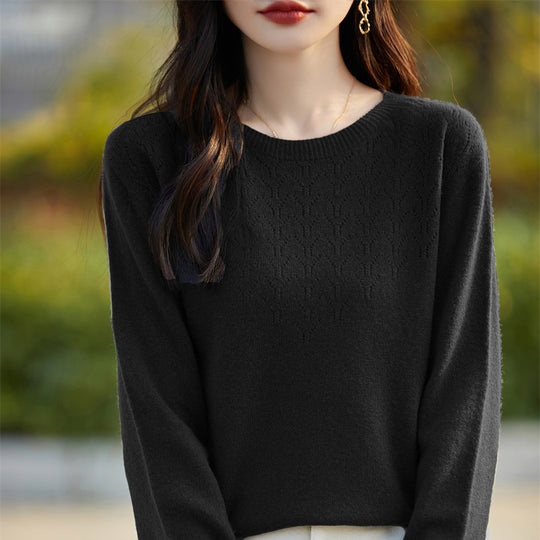 Damen Weicher Rundhalspullover im Kaschmir‑Look mit feinem Ajourmuster und anschmiegsamer Passform Shop Nory