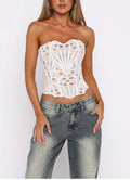 Damen Hochwertiges Spitzen-Corsagen-Oberteil mit tiefem Herz-Ausschnitt und raffinierten Details Shopnory