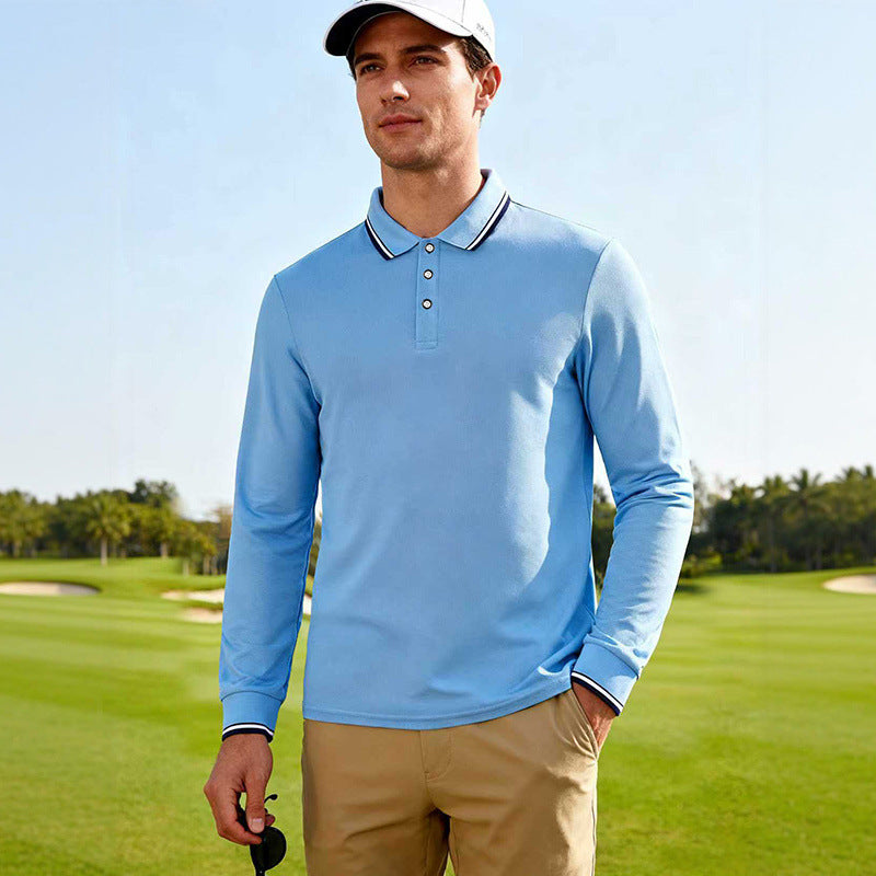 Herren Golf-Performance-Poloshirt langärmlig atmungsaktiv mit Kontrastkragen Shop Nory