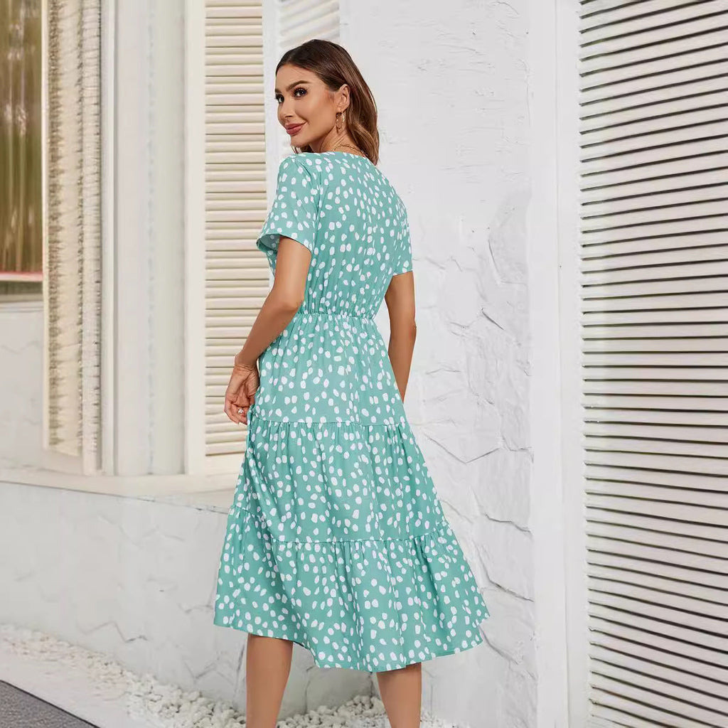 Damen Midi-Kleid mit Flügelärmeln und Knopfleiste