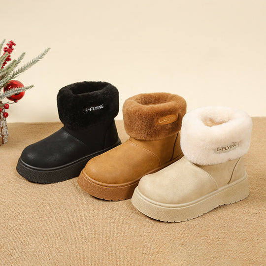 Damen Kuschelige Plateau‑Stiefeletten mit faux‑Fellkragen und rutschfester Gummisohle Shop Nory