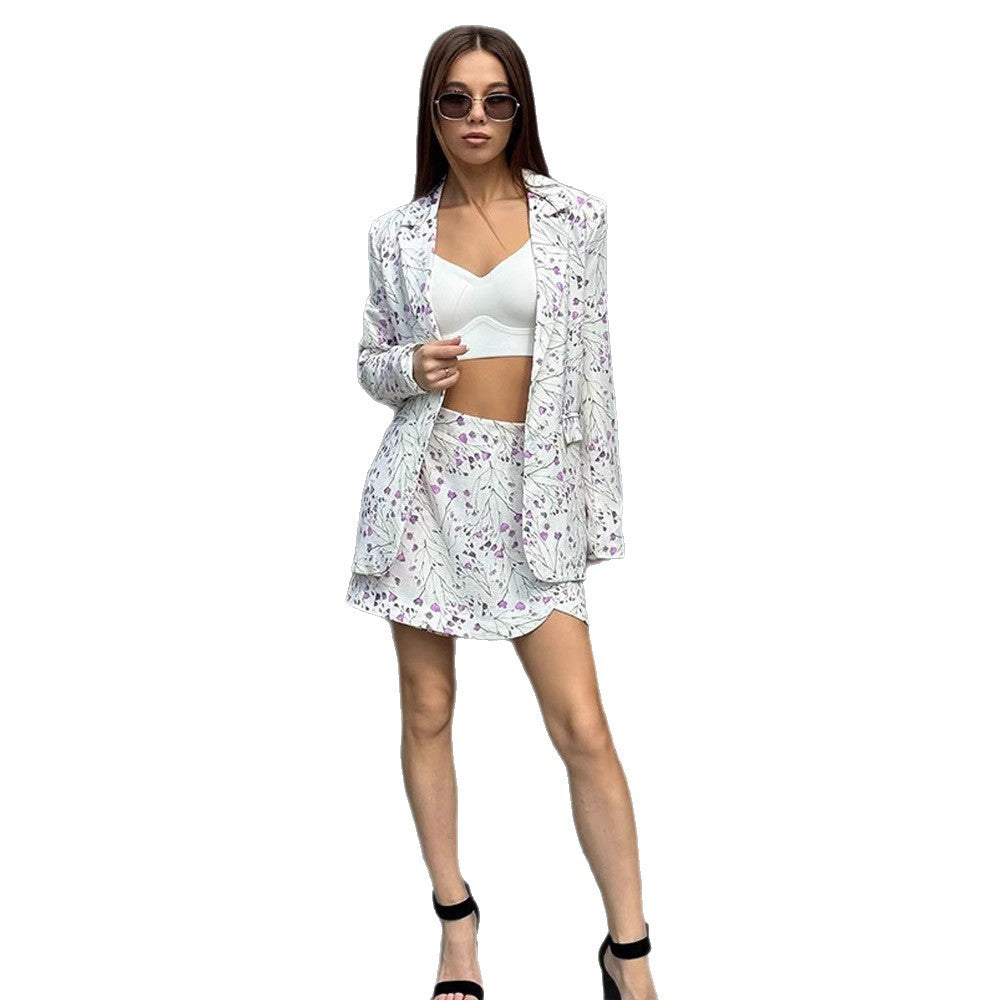 Damen Florales Blazer- und Minirock-Set aus strukturierter Baumwollmischung Shop Nory