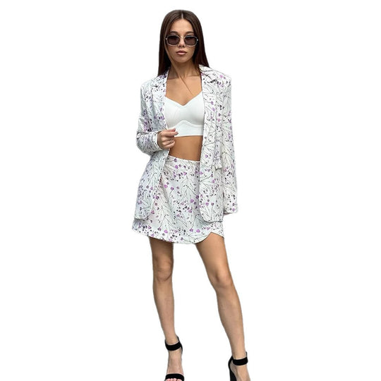 Damen Florales Blazer- und Minirock-Set aus strukturierter Baumwollmischung Shop Nory