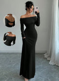 Damen Elegantes Off-Shoulder-Maxikleid mit figurbetontem Schnitt und langen Ärmeln