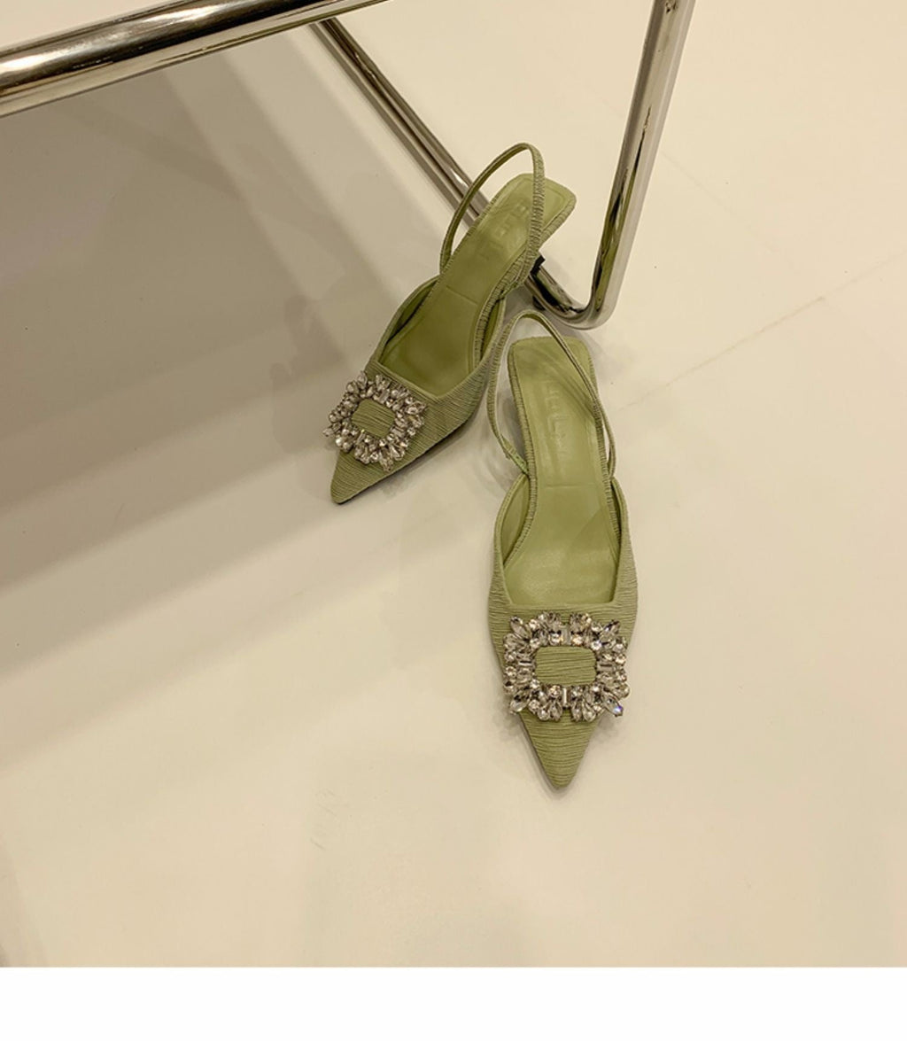 Damen Slingback-Pumps mit glänzenden Zierstein-Applikationen Shopnory