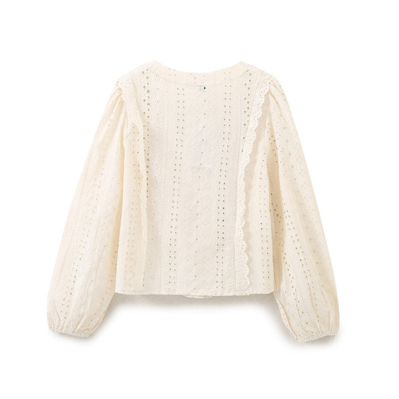 Damen Broderie Anglaise Baumwollbluse mit Rüschenbesatz und Ballonärmeln Shop Nory