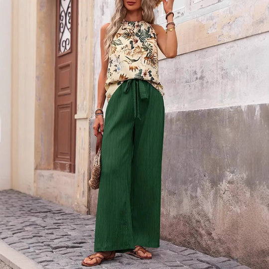 Damen weite Leinenhose mit Kordelzug und Faltenoptik Shop Nory