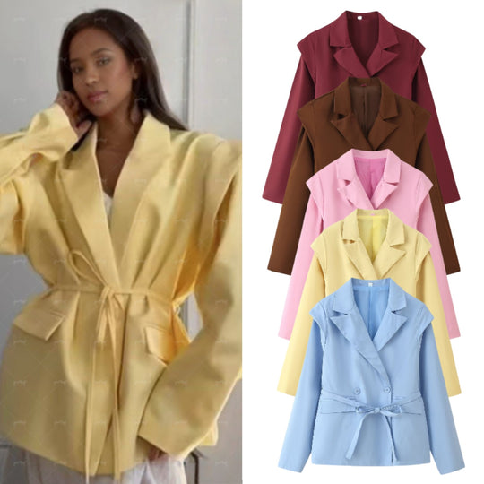 Damen Taillierter Bindegürtel-Blazer mit doppelter Knopfleiste und Reverskragen Shop Nory