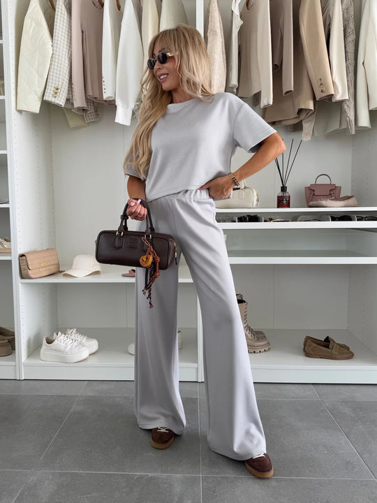Damen Loungewear-Zweiteiler mit Cropped-Boxy-Shirt und fließender High-Waist Palazzo-Hose Shop Nory