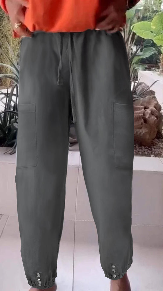Damen Cargo-Jogginghose mit Kordelzug, aufgesetzten Taschen und Knopfmanschetten Shop Nory