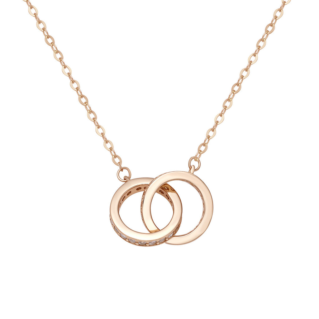 Damen Halskette mit doppeltem Ring-Anhänger und Zirkonia-Verzierungen Shop Nory