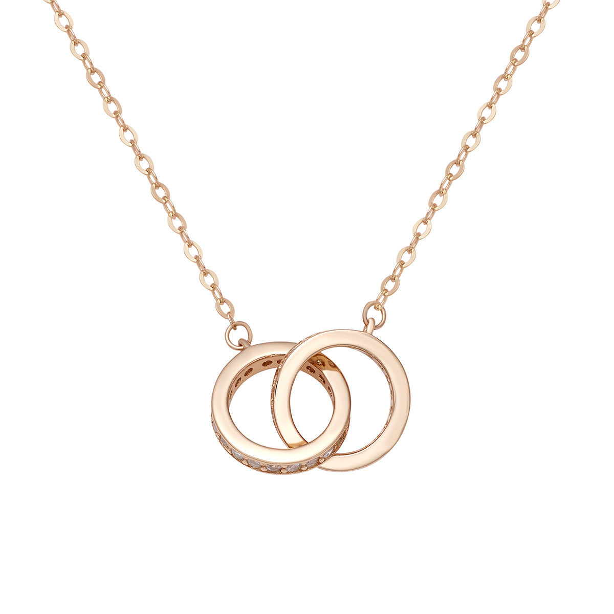 Damen Halskette mit doppeltem Ring-Anhänger und Zirkonia-Verzierungen Shop Nory