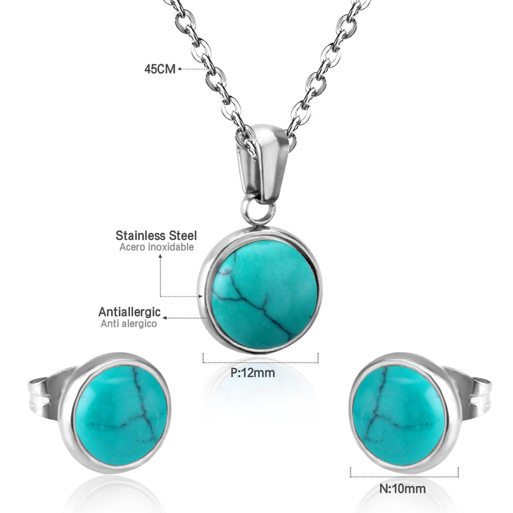 Damen Halskette und Ohrringe Set mit türkisfarbenen Zirkonia-Shop Nory