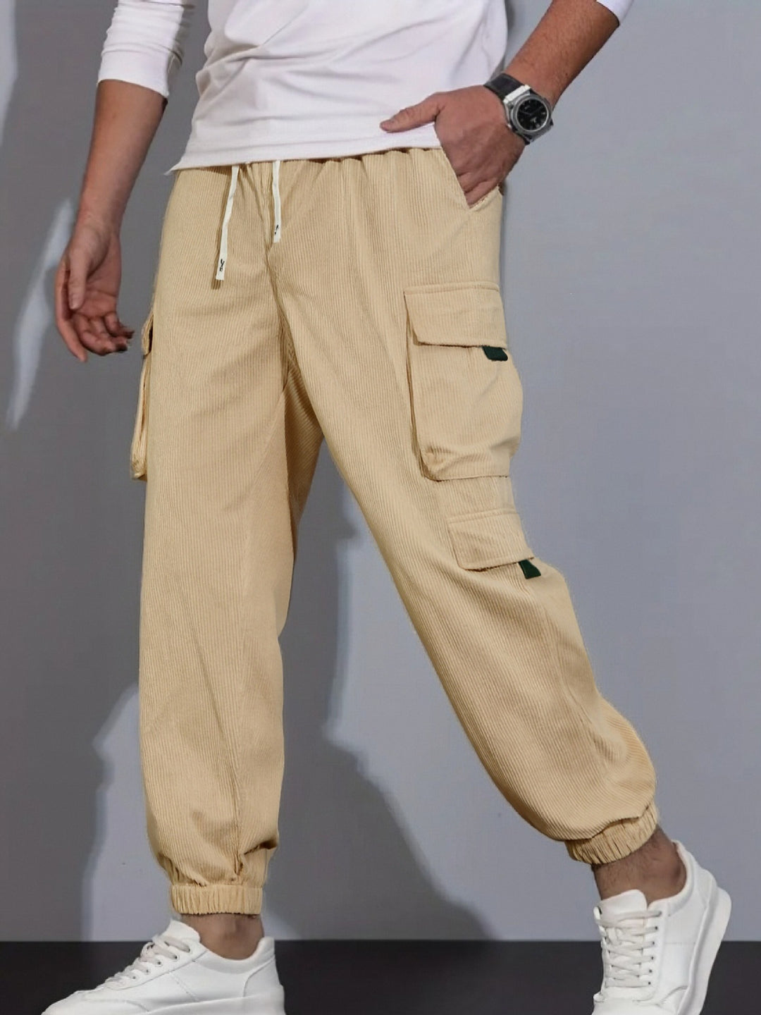 Herren Cord-Cargo-Jogginghose mit Tunnelzug und multifunktionalen Klapp- & Reißverschlusstaschen Shop Nory