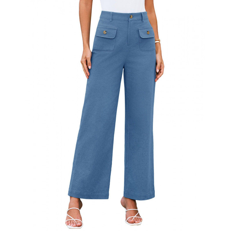 Damen High-Waist Palazzo-Hose mit aufgesetzten Knopf-Taschen Shop Nory