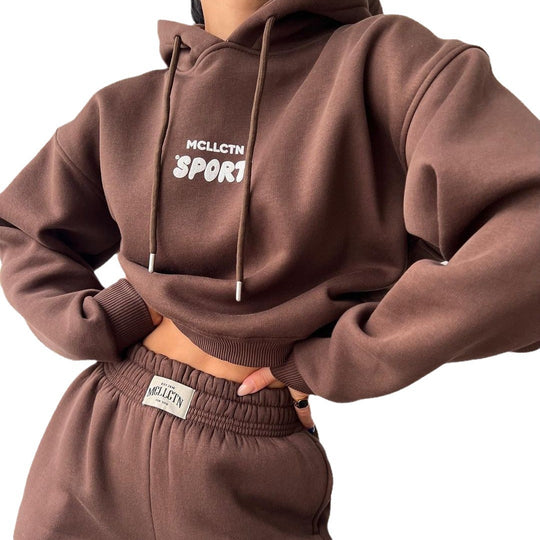 Damen Cropped Kapuzenpullover und High‑Waist Jogginghose Lounge‑Set aus Baumwollfleece Shop Nory