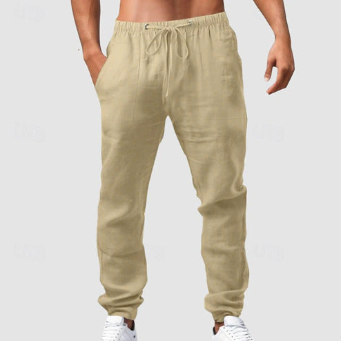 Herren entspannt-sportliche Leinenfreizeithose mit Kordelbund, elastischen Knöchelabschlüssen und seitlichen Nahttaschen Shop Nory
