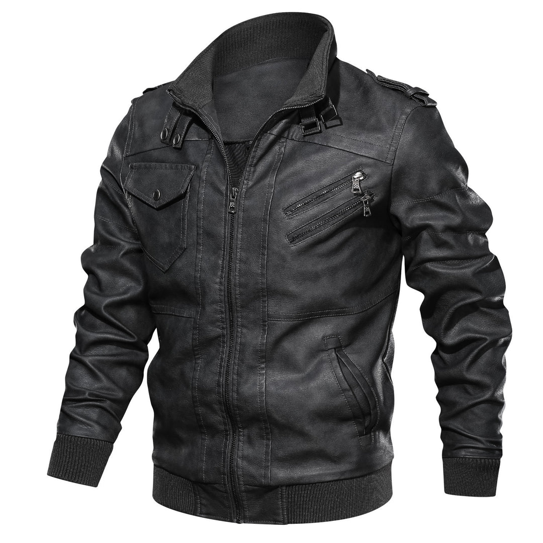 Herren Leder-Bomberjacke im Aviator-Stil mit Stehkragen und Rippbündchen Shop Nory