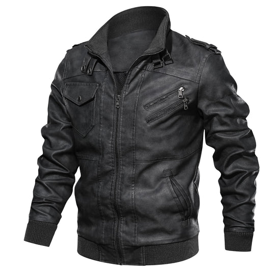 Herren Leder-Bomberjacke im Aviator-Stil mit Stehkragen und Rippbündchen Shop Nory
