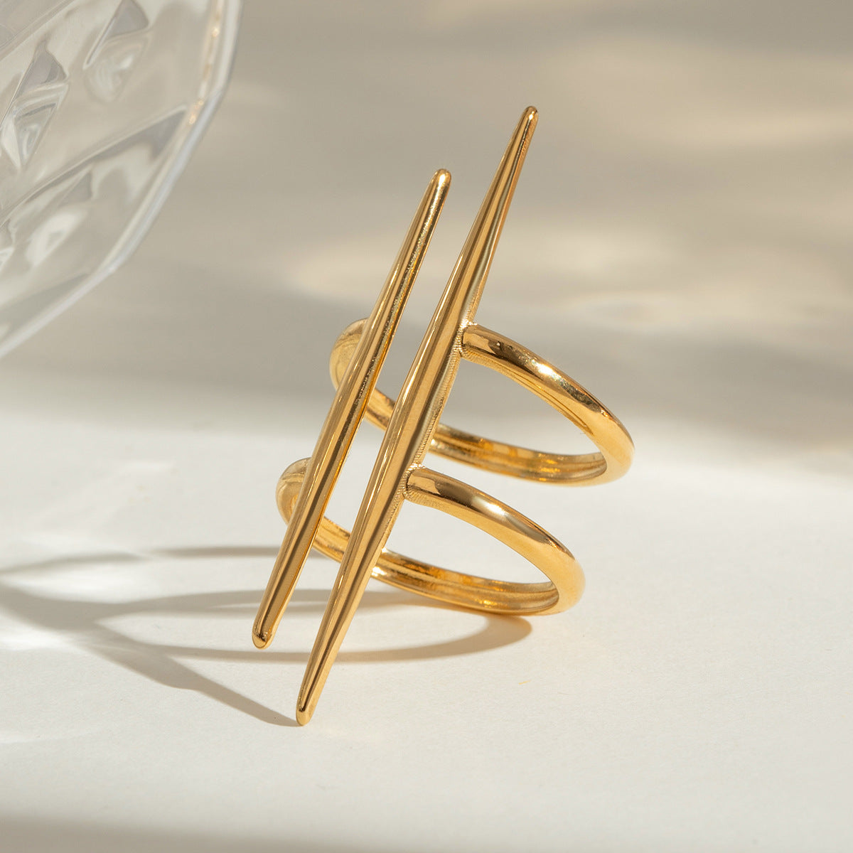 Damen Offener Ring mit modernem, zweifachem Design aus hypoallergenem Edelstahl Shop Nory