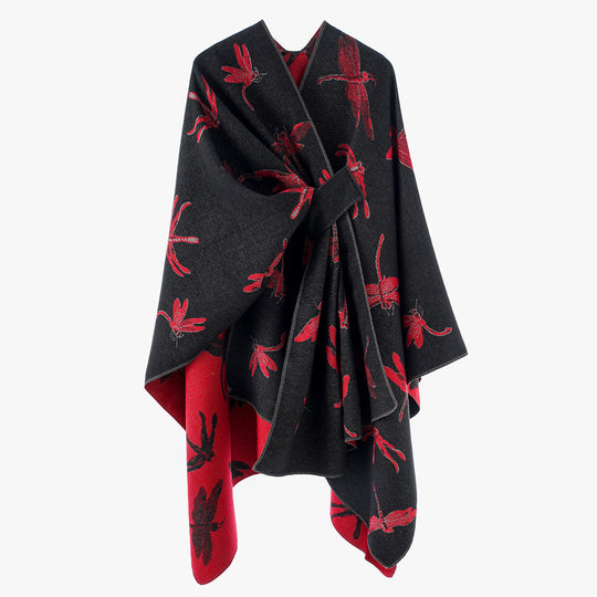 Damen Reversibler Jacquard‑Capeponcho mit feinem Insekten‑Jacquard und Bindeschlitz Shop Nory