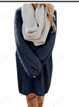 Damen Kuscheliges Oversize Plüsch-Kleid mit Rundhalsausschnitt Shop Nory
