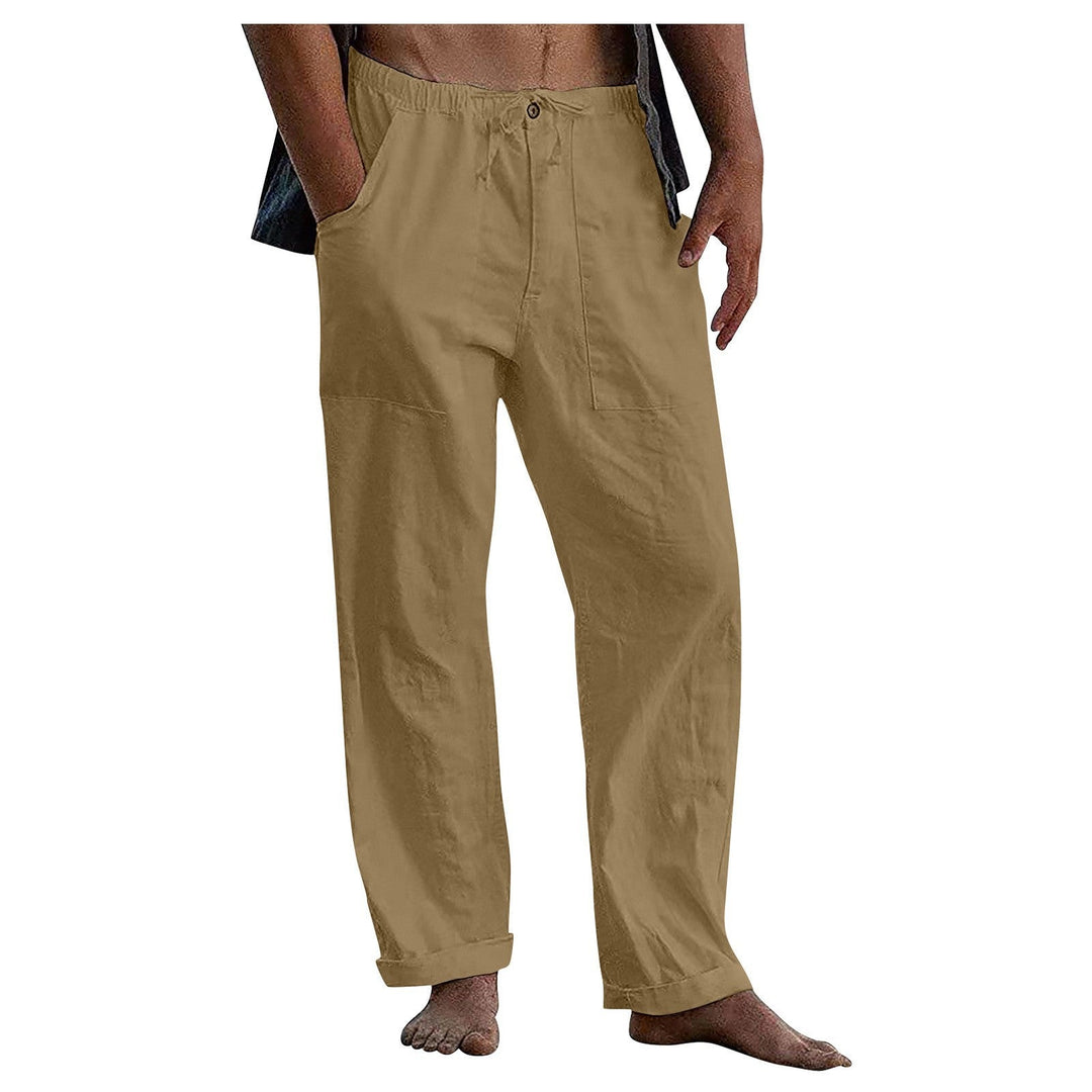 Herren Relaxed Fit Leinenhose mit elastischem Bund und praktischen Taschen