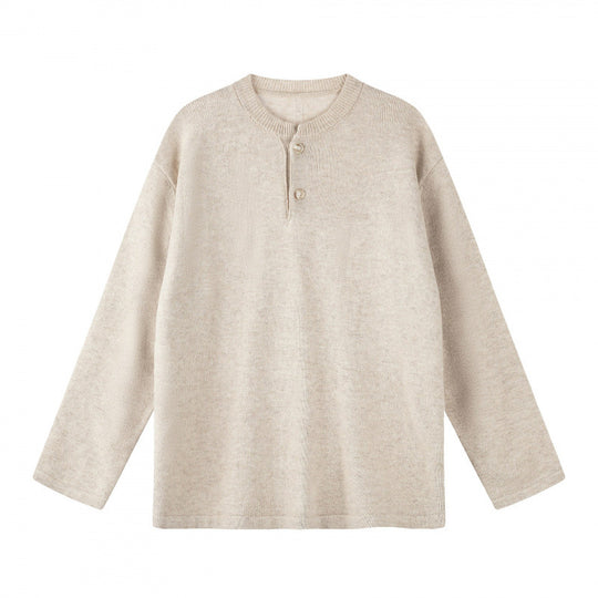 Unisex Oversize-Strickpullover mit Henley-Knopfleiste, geradem Saum und leichter Struktur Shop Nory