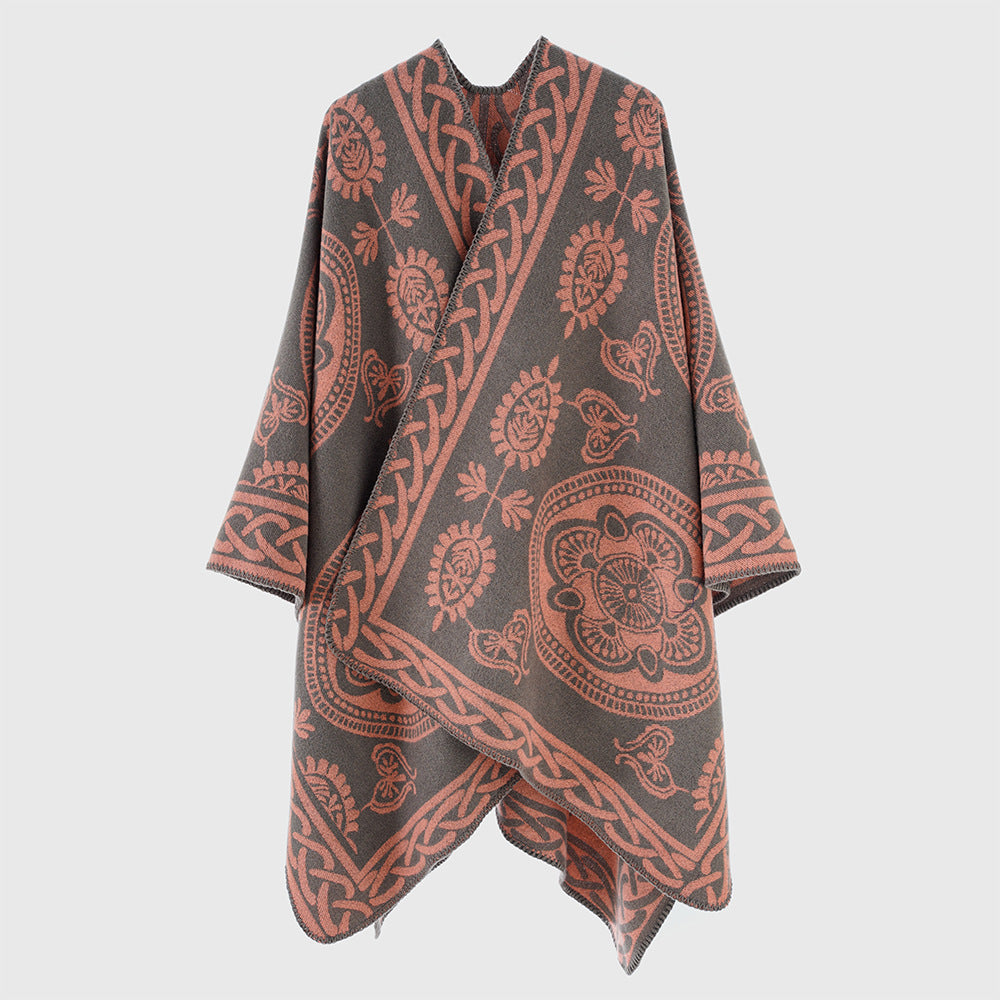 Damen Oversize-Cape mit ornamentalem Jacquard und asymmetrischem Zipfelsaum Shop Nory
