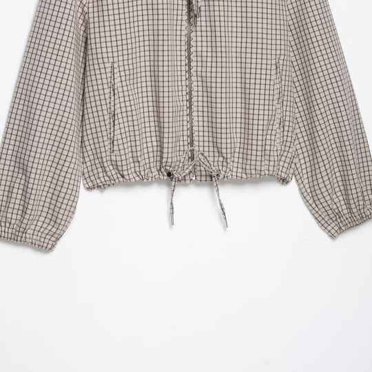 Damen Leichte Kapuzenjacke im Karomuster mit Tunnelzugsaum und Elastikbündchen Shop Nory