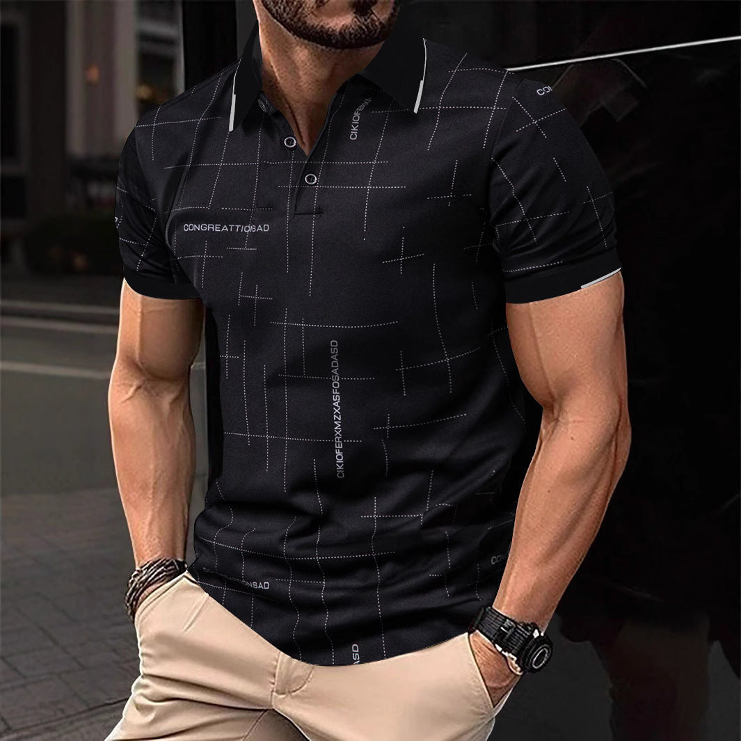 Herren Poloshirt mit modernem grafischen Druck und atmungsaktiven Eigenschaften