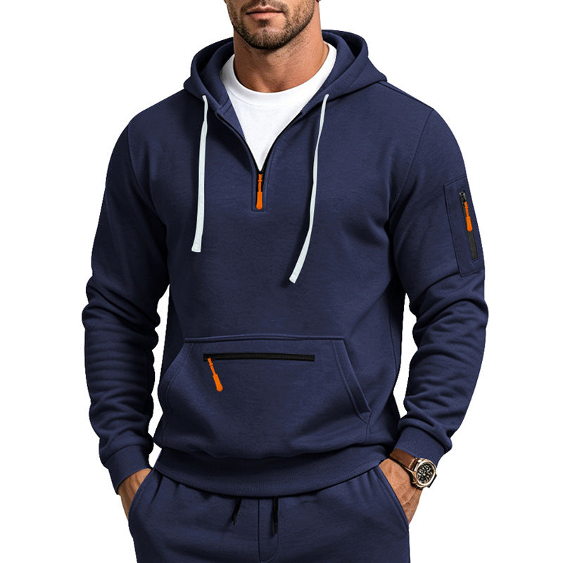 Herren Kapuzensweatshirt mit halbem Reißverschluss und Utility-Ärmeltasche Shop Nory