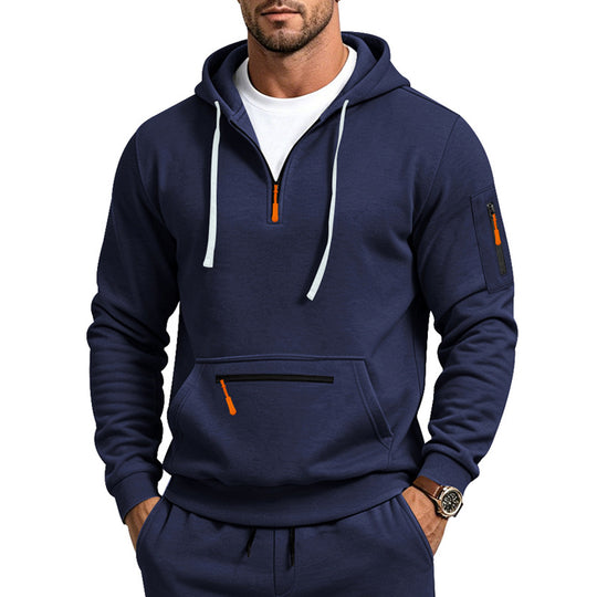 Herren Kapuzensweatshirt mit halbem Reißverschluss und Utility-Ärmeltasche Shop Nory