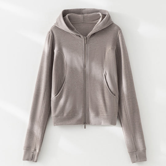 Damen Cropped Kapuzenjacke mit Reißverschluss und konturierten Eingrifftaschen Shop Nory