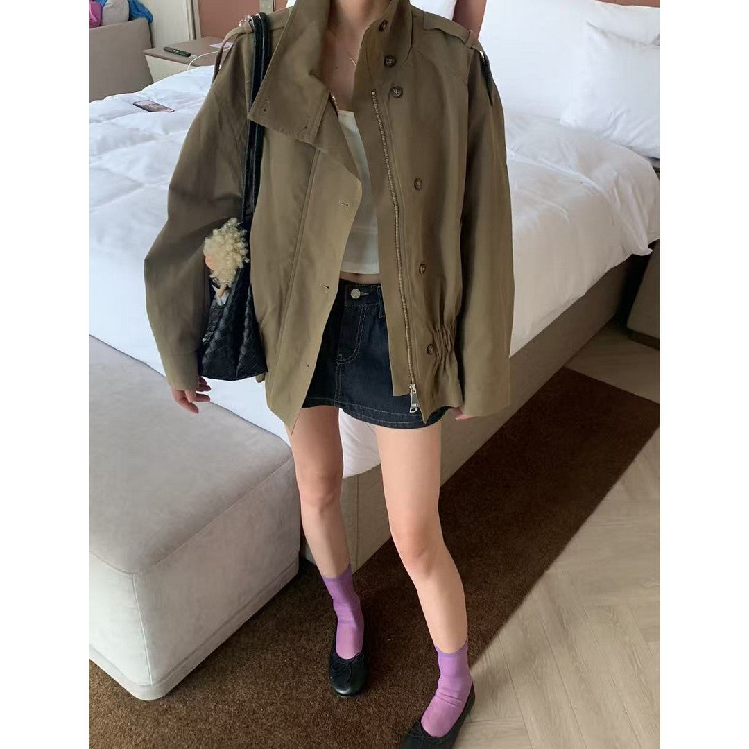 Damen Kurzjacke mit Kordelzug‑Taille, Oversize‑Ärmeln und verdeckter Reißverschluss Shop Nory