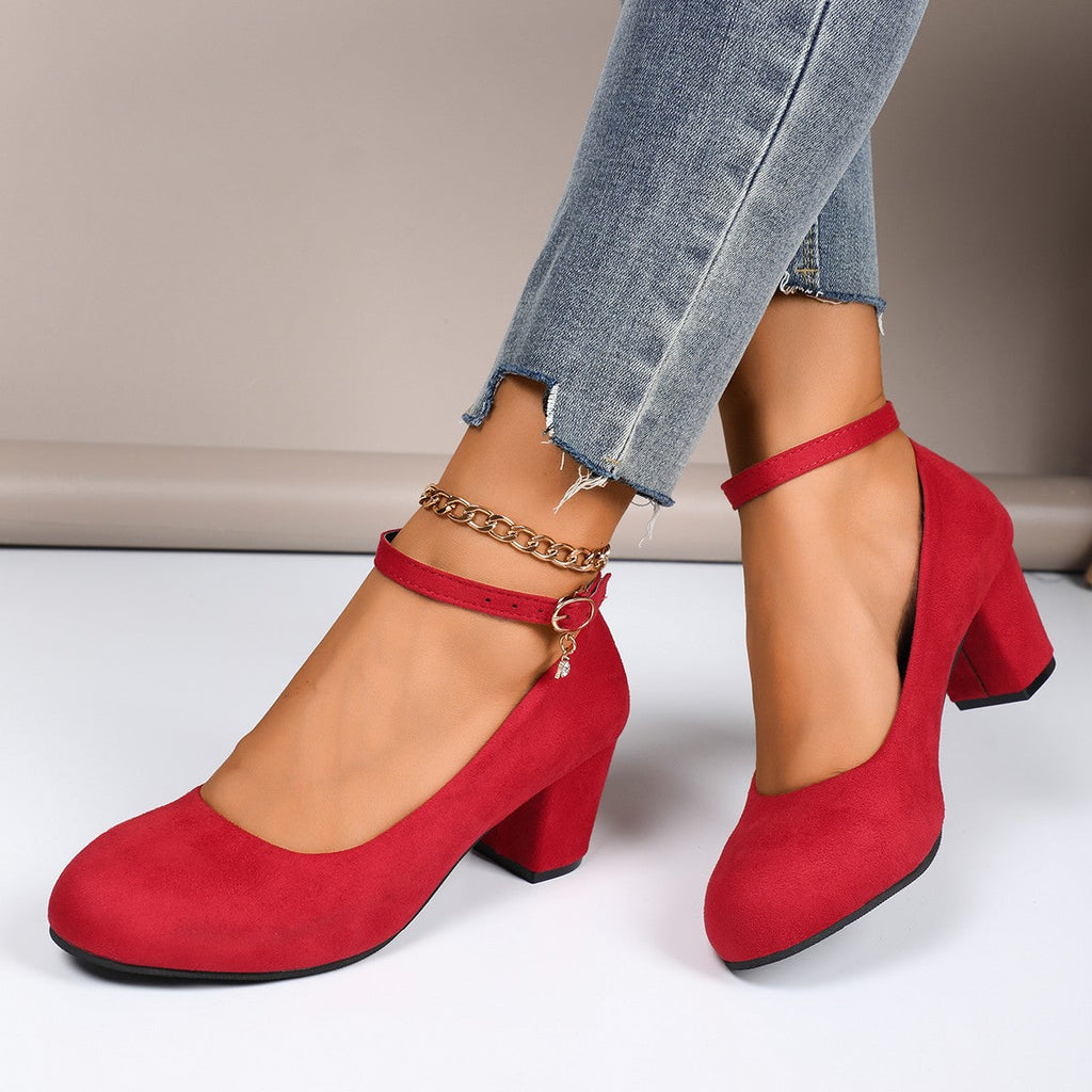 Damen Blockabsatz-Pumps mit verstellbarem Riemen und elegantem Stil
